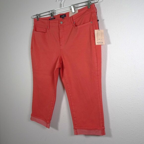 NYDJ Cropped Jeans Women's Plus Size 18W Pink Coral Denim Marilyn Straight - Picture 3 of 13